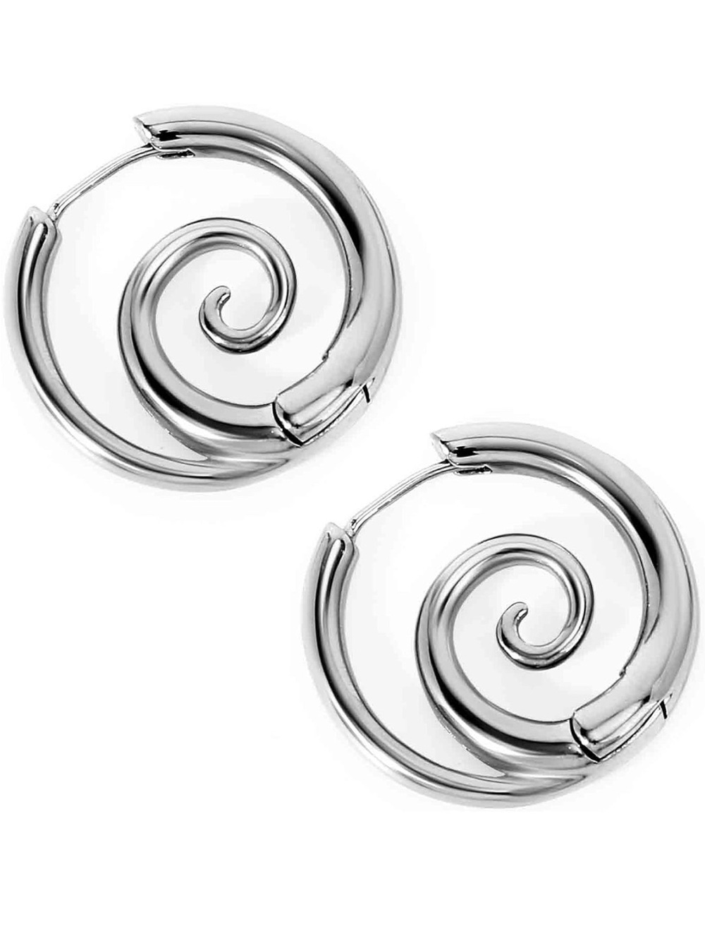 Stainless Steel Silver Spiral Waves Hoop Earrings